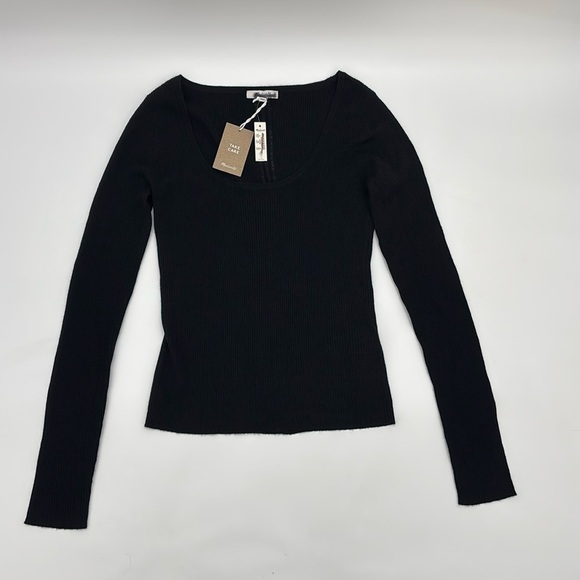 Madewell Merino Wool-Silk Blend Scoopneck Sweater in Black size M NWT NS654 - Picture 6 of 14